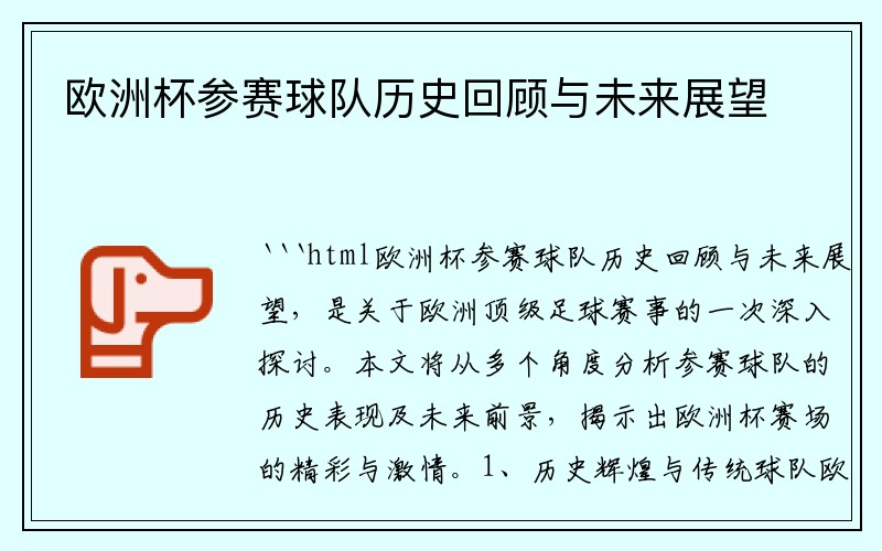 欧洲杯参赛球队历史回顾与未来展望