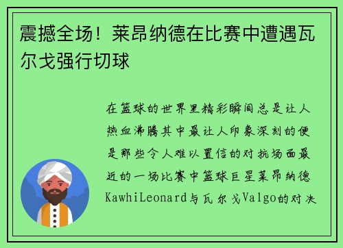 震撼全场！莱昂纳德在比赛中遭遇瓦尔戈强行切球