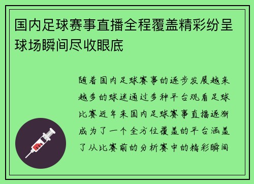 国内足球赛事直播全程覆盖精彩纷呈球场瞬间尽收眼底